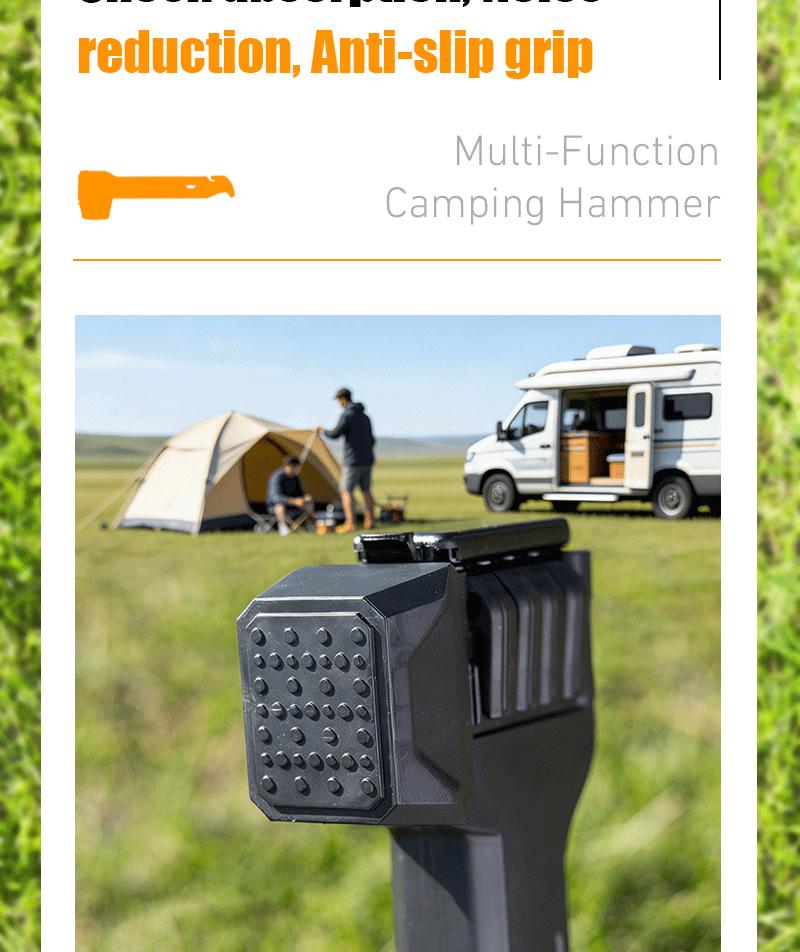 2-in-1 Tent Stake Hammer with Built-In Storage for 8 Stakes and Stake Puller for Outdoor Camping