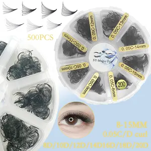 500 Pcs per box 8-15mm Mix, Curl C/D, Thickness 0.05mm, 8D 10D 12D 14D 16D 18D 20D Sharp Narrow Stem Premade Fans DIY Lash Clusters Natural Look & Wispy & Ultra Soft & Super Light For Daily Life & Party & Music Festival Hand-grafted false eyelashes Makeup