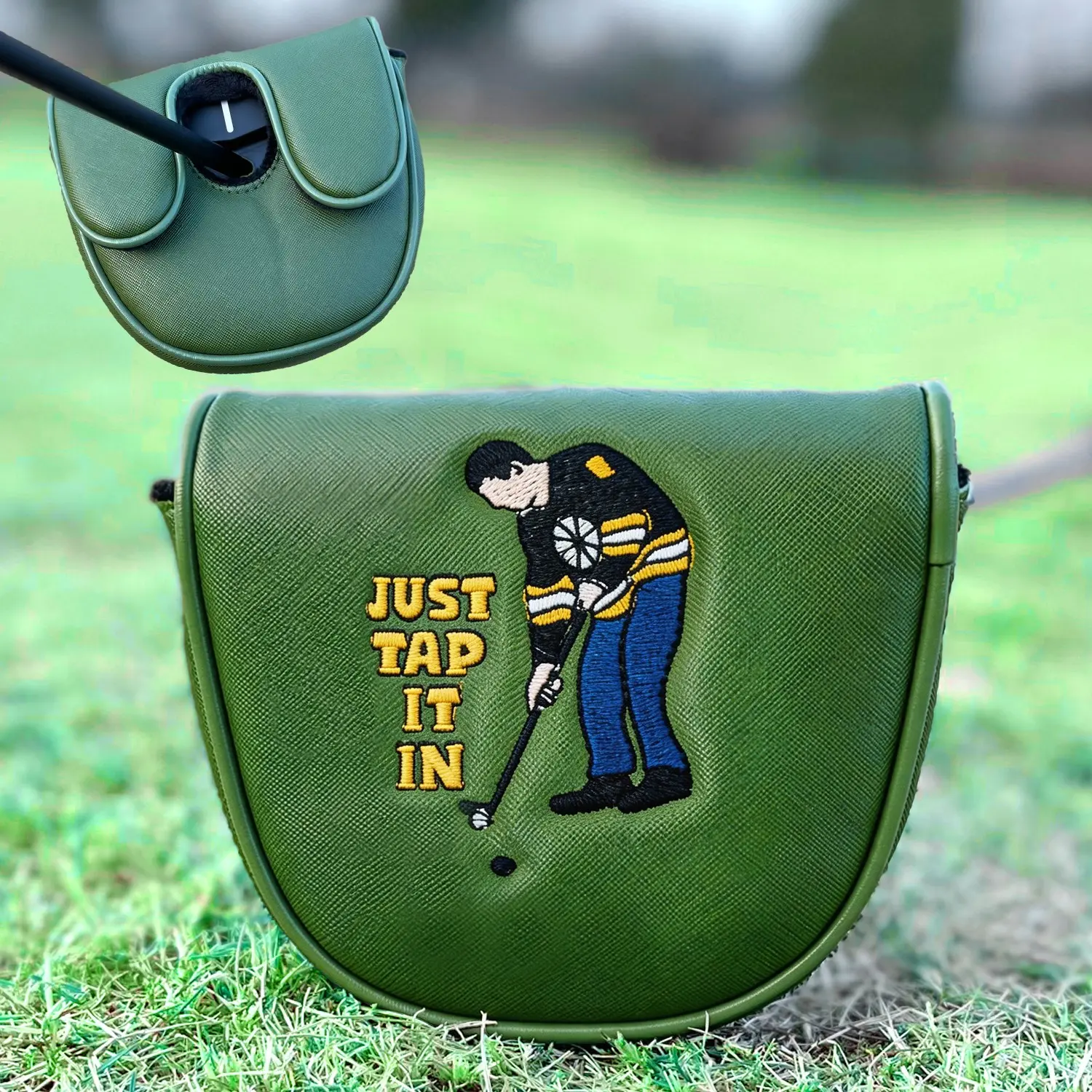 1pc Mallet Putter Cover, Golf Club Head Cover, Golf Accessories, Golf Supply, Golf Gear, PU Material with High-End Embroidery, Fits Most Brands, Semi-Circular Design