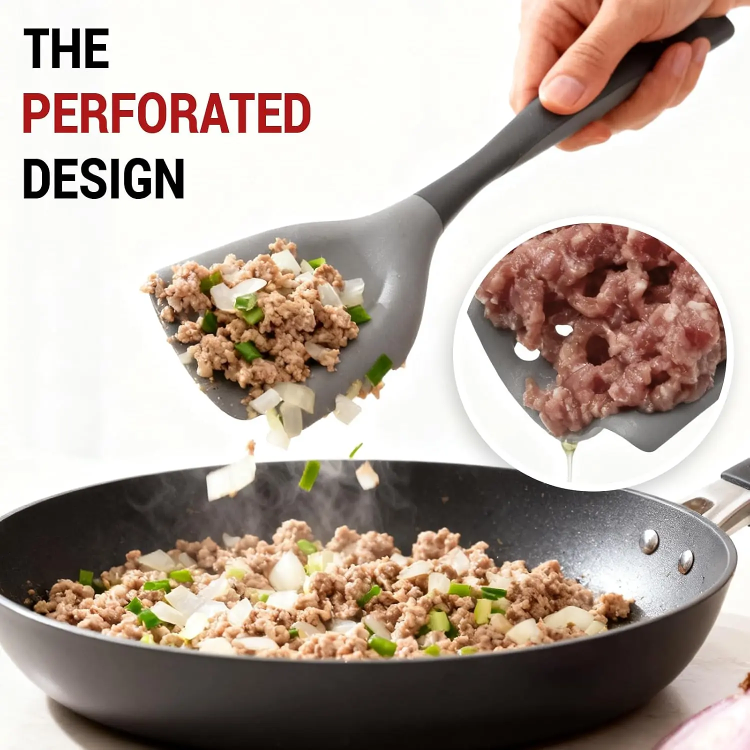 Silicone Meat Chopper - Reusable Specialty Kitchen Utensils Tools with Handle, Heat-Resistant Cooking Gadget, Built-In Oil Drainer, Non-Stick Ground Beef Masher for Skillet Frying, Hamburger Prep, Keeps Dishes Oil-Free, Mixes Various Ingredients