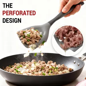 Silicone Meat Chopper & Hamburger Grinder – Heat Resistant Ground Beef Masher with Built-In Oil Drainer, Non-Stick Safe Meat Breaker for Skillet Frying, Easy Meat, Poultry & Potato Mixing Tool for Everyday Cooking