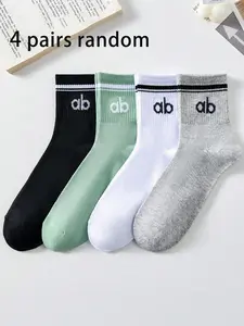 Women's Letter Striped Mid-Calf Socks, Spring Fall New Korean College Style Trendy Long Tube Socks, Sweat-Wicking Breathable Comfort