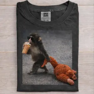 Comfort Colors Baby Monkey Punch Drinking Iced Coffee Shirt, Animal Lover Gift, Trendy Tee
