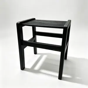 Multifunctional Black Bamboo Shower Stool - Non-Slip ft, Sturdy Stable Mold-Resistant Bathroom Bench, Natural Bamboo Spa Seat, Everyday Use Side Table & Plant Stand