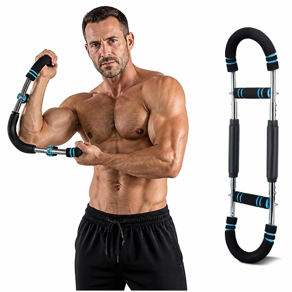 Adjustable Arm Twister Bar with 3-Level Resistance 60-80-110lbs, Portable Home Gym Equipment for Biceps, Triceps, & Forearm Strength Training