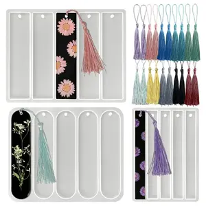 3 pack Bookmark Mold Kit Resin Bookmark Molds Rectangle Bookmark Mold Shiny Bookmarks Silicone Mold with 20 pcs Tassels for DIY Bookmark Making
