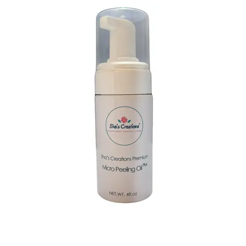 Sha's Organic Skincare Micro Peeling Plus Oil - 3-Formula Gentle Exfoliant for Adults, 4oz, Mild Exfoliating, Purifying, Dead Skin Remover, Retexturizing, Skin Repair, Conditioning (24-Month Shelf Life)