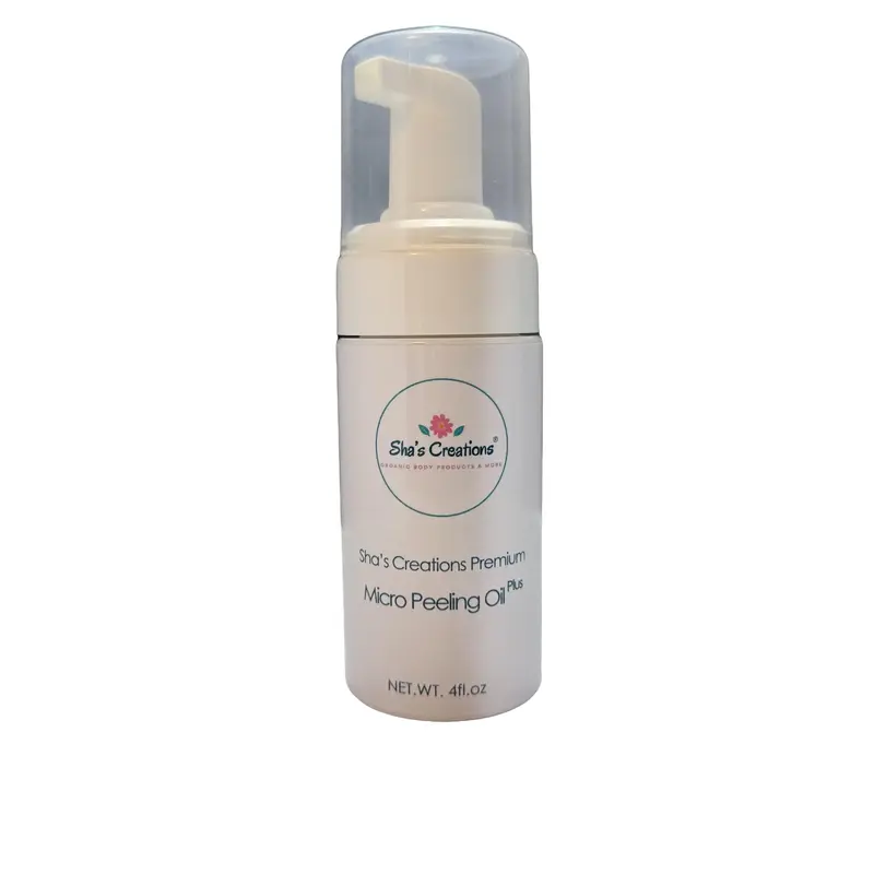 Sha's Organic Skincare Micro Peeling Plus Oil - 3-Formula Gentle Exfoliant for Adults, 4oz, Mild Exfoliating, Purifying, Dead Skin Remover, Retexturizing, Skin Repair, Conditioning (24-Month Shelf Life)