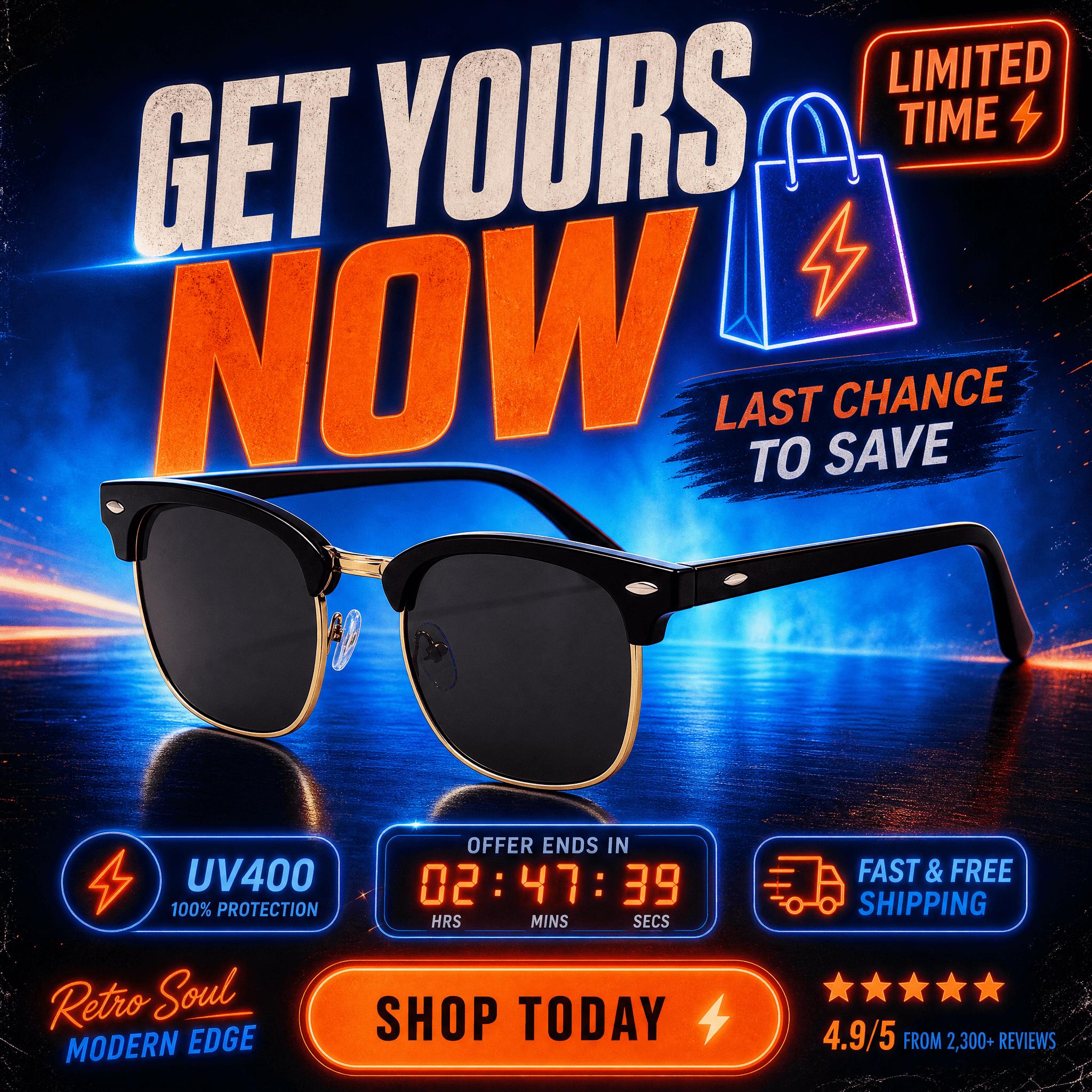Iconic Clubmaster Sunglasses UV400 Certified, Lightweight,Universal Fit for All Face Shapes, Multiple Lens Options