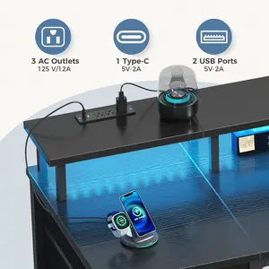 Computer Desk with 4 Drawers,4 Drawer Gaming Desk with with Power Outlets and LED Lights,Office Desk for Small Spaces with Monitor Shelf,Writing Desk for Home Office, Bedroom,Study 45 Inch