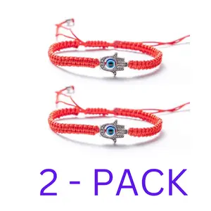 2 Pack Evil Eye Protection Good Luck Adjustable Hamsa Turkish Red Color Bracelets for Everyday Wear or Gift. Adult or kids