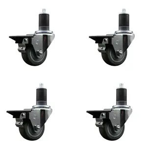 Service Caster SCC-EX20S314-PPUB-PLB-158-4 Lockable Polyurethane Swivel Expanding Stem Caster - Set of 4, 3 in. Gray Lockable Wheels, 1.63 in. Stems & Knobs