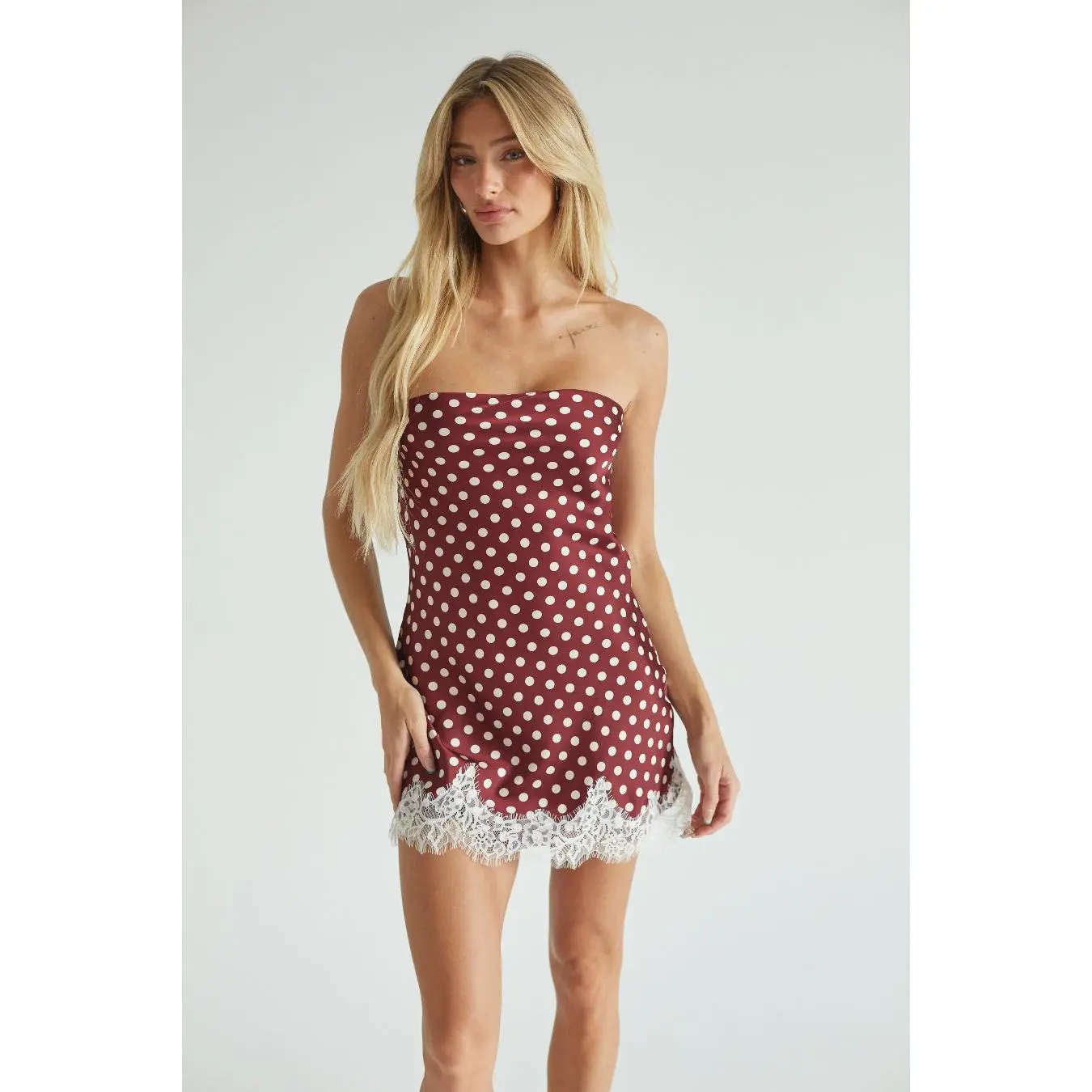 Women's Cecilie Strapless Polka Dot Lace Mini Dress, Casual Wear Casual Dress