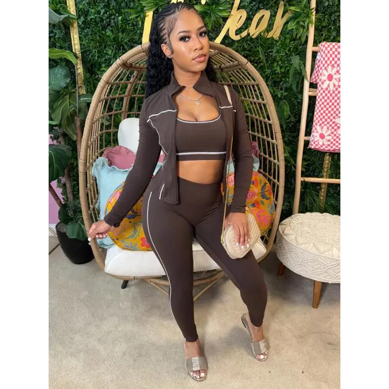sweatpants outfit gym fits  Casual 3 Piece Set Women Tracksuit Elastic Vest+Zip Jacket+Leggings Matching Street Sporty Fitness Street Shapewear