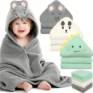 12 Pcs Baby Towels and Washcloths Set, Hooded Baby Towel, Soft and Absorbent Baby Bath Towels, 3 PCS Cute 32x32 in Baby Towel with Hood and 9 Pcs Baby Washcloths for Boys and Girls