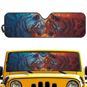 Tiger Windshield Sun Shade for Jeep Wrangler JL JK JLU Gladiator, Front Window Foldable Sunshade UV Protection Heat Block Keeps Interior Cool, Wild Animal Jeep Accessories Summer Auto Sun Visor