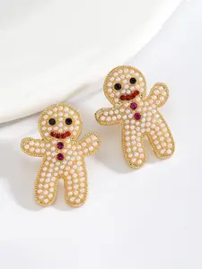 Fashionable cartoon gingerbread man inlaid rhinestone earrings are suitable for daily wear, vacation dates, and other occasions, and are also a surprising and exquisite small gift