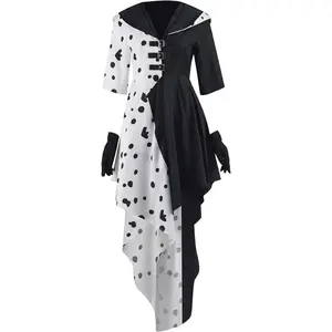 OEBLD Black White Dress Cosplay Cloak Skirt Outfit Dalmatian Halloween Dress Girl
