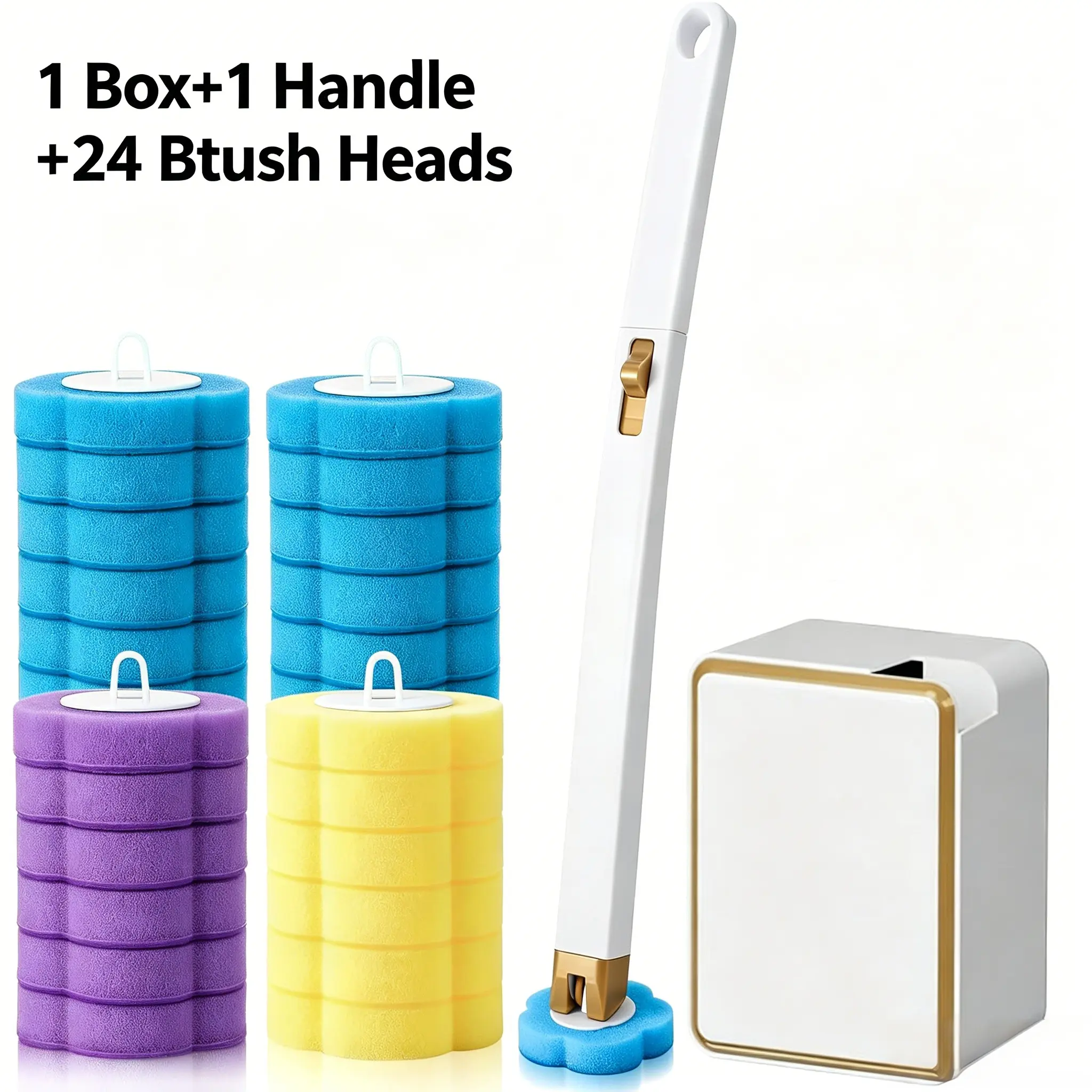 Disposable Toilet Brush, Portable Wall-Mount Wand Set, 24PCS Cleaner Refills, Versatile Scrub Tool for Toilet, Basin, Bathtub & Urinal, Daily Household Cleaning Supplies