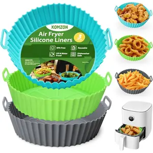 3 Pack 8Inch Air Fryer Silicone Liners, Reusable Food Grade Airfryer Basket Liner Baking Tray Mat, Air Fryer Kitchen Accessories for Oven