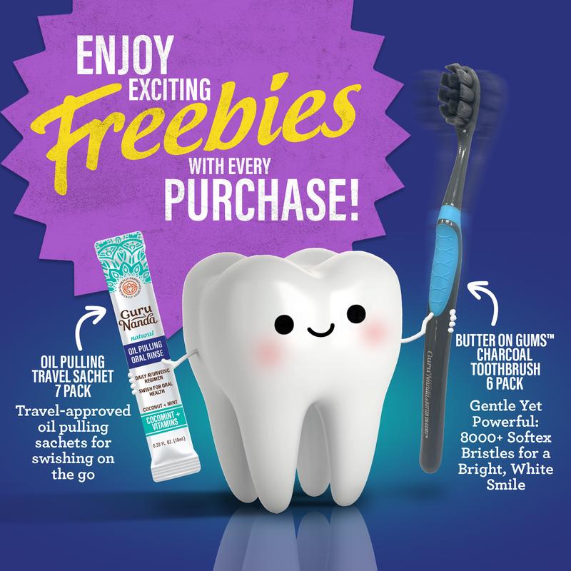 Charcoal Total Smile Makeover Kit, Perfect Smile Package - GuruNanda Oil Pulling, Mouthwash, Whitening Strips &  Toothbrushes