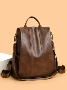 Women PU Large Capacity Backpack, Casual Retro Anti-Theft Bag, Fashionable Korean Style Multifunctional Soft Leather Shoulder Bag