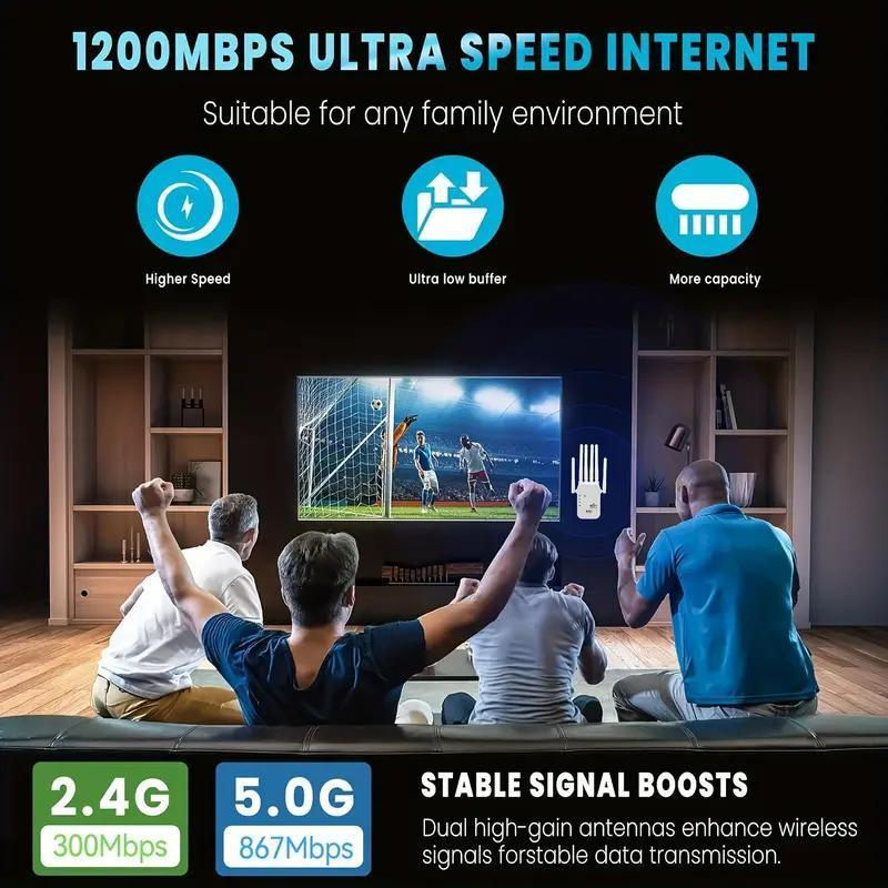 WiFi Extender Signal Booster for Home, AC1200Mbps Dual Band, Covers up to 1000 sq.ft & 105 Devices, New 6X Faster Wireless WiFi Extender with Ethernet Port, WiFi Booster Compatible with All Routers