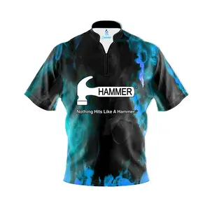 Hammer Blue Flame Quick Ship CoolWick Sash Zip Bowling Jersey