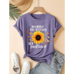 Plus Size Women's Sunflower Print Casual T-Shirt