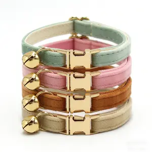Colourtree 4PCS Cute Velvet Cat Collar Kitten Collar with Bell in Pastel Colors for Adorable Pets Adjustable Sizes S & L Secure Fit