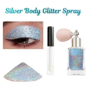 Sparkle All Day! Holographic Silver Body Glitter Spray – Shimmer for Face, Hair, Nails & Clothes, Perfect for Festivals, Parties, Raves & Makeup Highlights