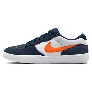 Nike SB Force 58 Leather Low-Top Skate Shoes for Men and Women in Midnight Navy and Safety Orange Verifiable, with credentials and supporting global authentication