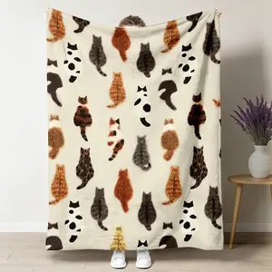 Cartoon Cat Backprint Fluffy Blanket, Soft Warm Multifunctional Gift, Ideal for Sofa Bed Office Travel, Perfect Holiday Birthday Present, Decorative Giftable Blankets  ﻿