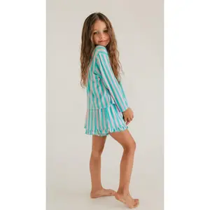 Girl's Long Sleeve and Ruffle Shorts Set in Cotton Candy Stripes