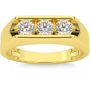 1 1/2ct Lab Grown Diamond Three Stone Mens Wedding Ring 10K Yellow Gold