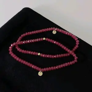 Red Corundum Bracelet With 14K Gold 5mm Round Tag