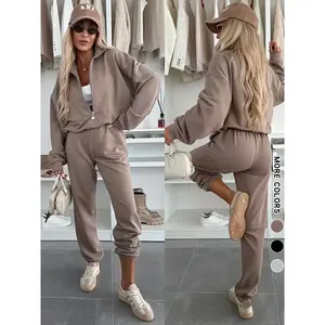 Women’s High-End Bomber Sweatshirt Pants Set, Half-Zip Casual Fashion, Comfortable Daily Wear, Suitable for Women, Fall & Winter