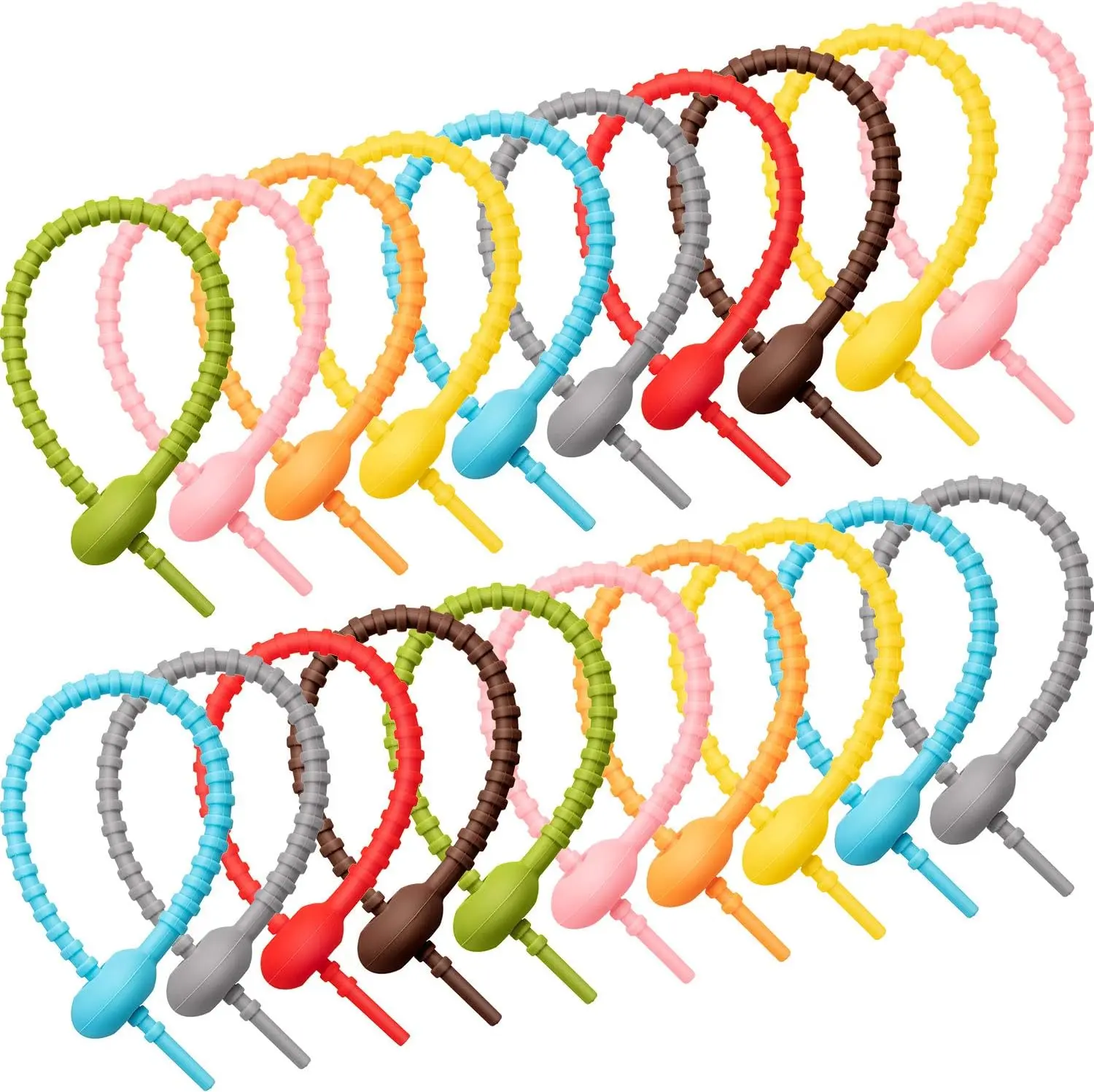 20 Pack Reusable Silicone Cable Ties, 8 Inch Twist Straps for Cord Management, Charging Cables, Kitchen Bags Organization, Flexible Rubber Zip Ties (Multicolor)