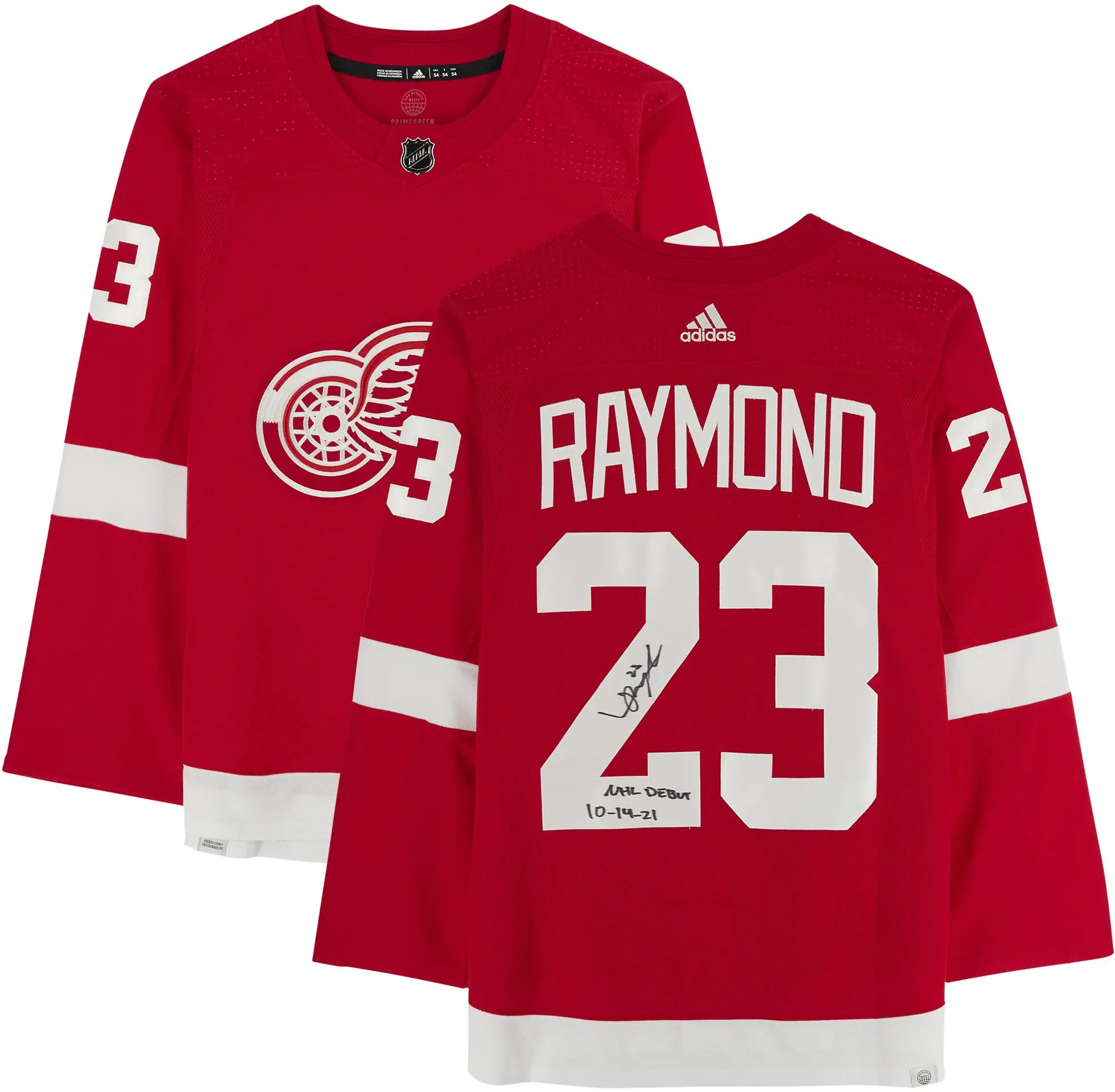 Lucas Raymond Detroit Red Wings Autographed Red Adidas Authentic Jersey with "NHL Debut 10/14/21" Inscription - Fanatics Authentic Certified