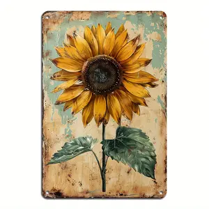 1pc Vintage Sunflower Metal Tin Sign - Rustic Farmhouse Decor with Yellow Sunflower & Green Leaves - Heavy-Duty Iron Metal Wall Art - No Electricity Needed - Perfect for Kitchen, Living Room, Office, Cafe - Housewarming Gift - Easy Hanging