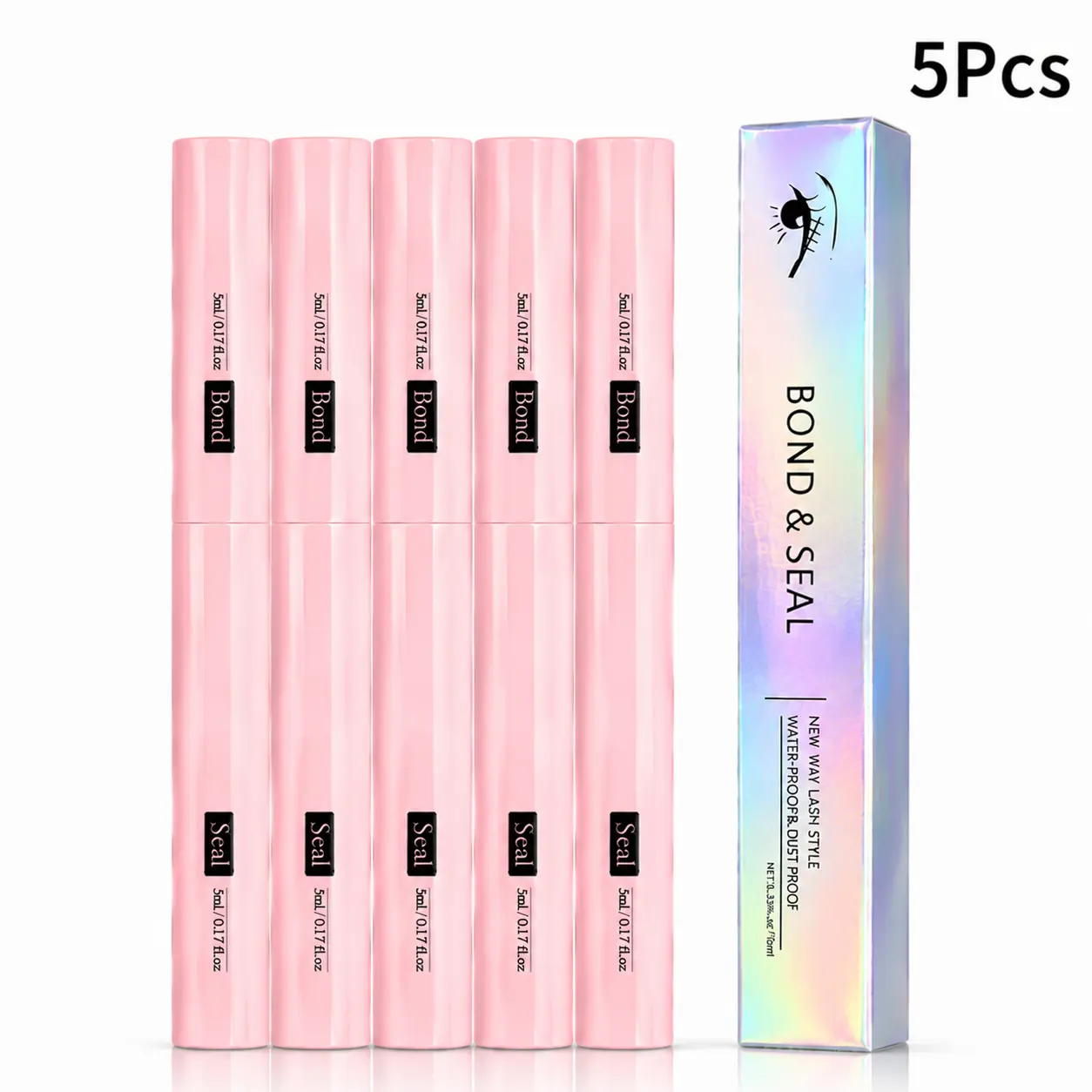 Waterproof Eyelash Glue (5 Counts), 2 In 1 Long-Lasting Lash Bond & Seal Glue, Sweat-Proof Eyelash Extension Lash Glue For Cluster Lashes