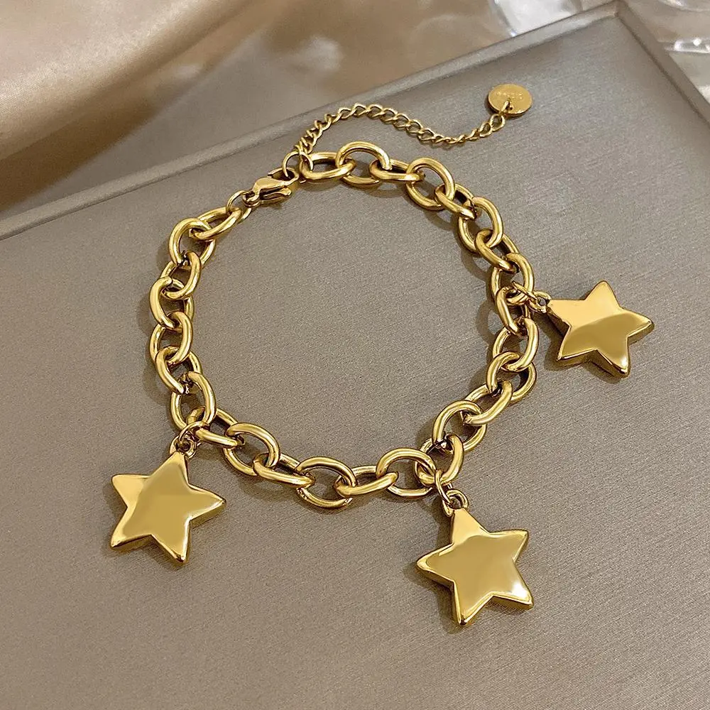 Fashion Stainless Steel Chunky Bracelets for Women Elegant Gold Silver Color Stars Charms Tassel Bracelet Jewelry Gifts