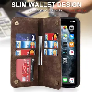 Retro Magnetic Flip Leather Multi Card Phone Case For iPhone 17 16 15 14Plus 13 12 11 Pro Max Wallet Card Slots Cover