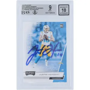 Justin Herbert Los Angeles Chargers Autographed 2020 Panini Playoff #203 Beckett Fanatics Witnessed Authenticated 9/10 Rookie Card - Fanatics Authentic Certified