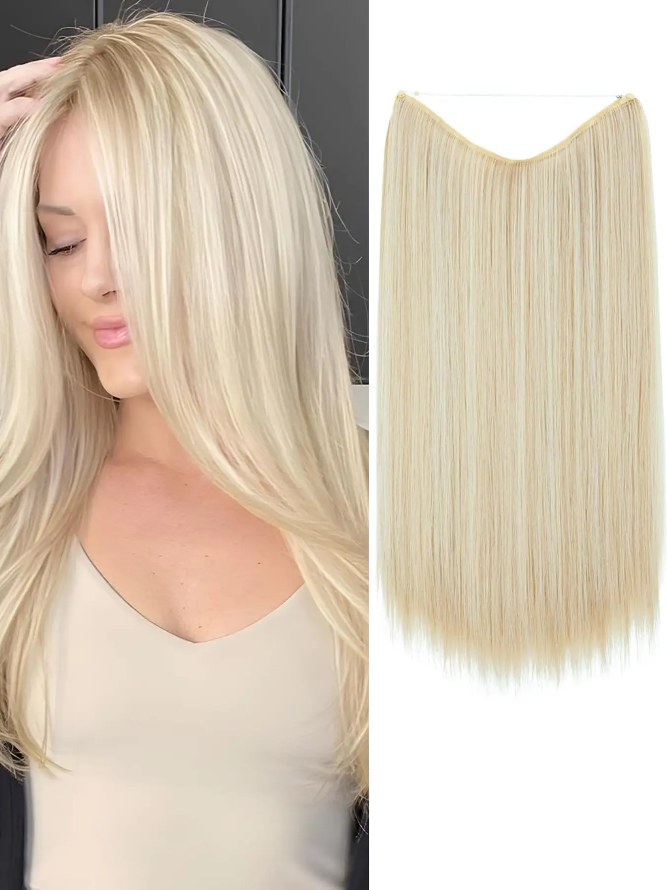 Fish Line Hair Extensions for Women, One Piece Straight Hair Extension, Natural Fiber, Invisible Seam, Volumizing Wig Pieces, Clip On Hairpieces
