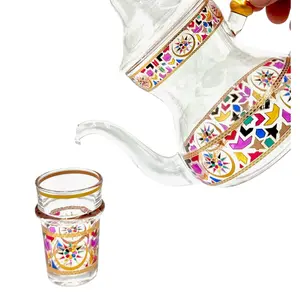 Multicolor Glass Teapot With 6 Tea Glasses By Mazyana