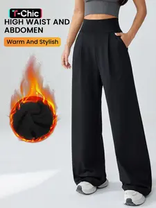 Women's High Waist Yoga Pants, Loose-Fit Casual Straight Leg Knitted Joggers, Fall & Winter Warm Sportswear, Perfect Daily Wear, Cute Gym Clothes, Workout Clothes Women