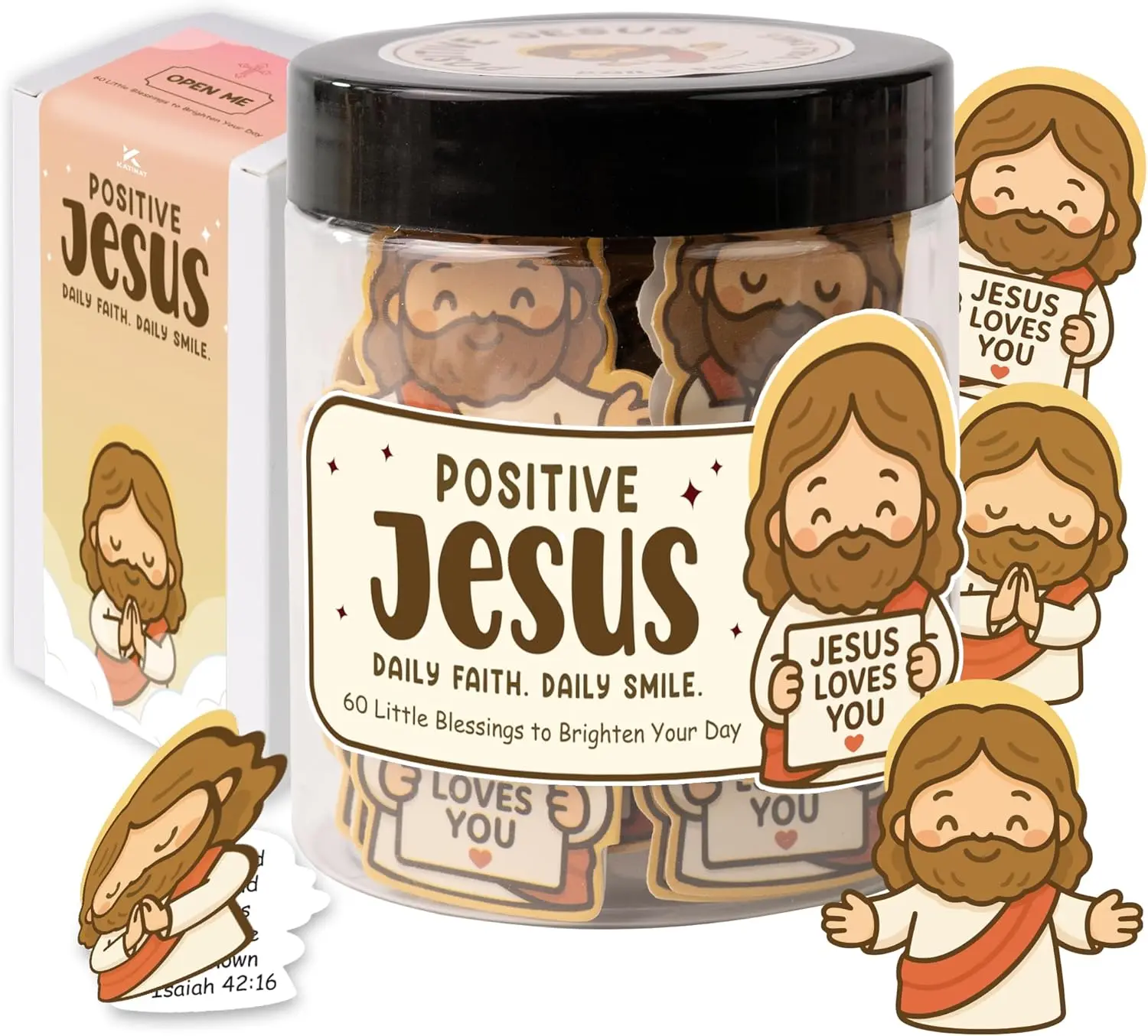Emotional Support Jesus Jar – 60 Double-Sided Cards, Daily Encouragement & Scripture, Mini Jesus Blessings, Stocking Stuffers, Christian Gift for Women, Christmas Gift for Teen Girls