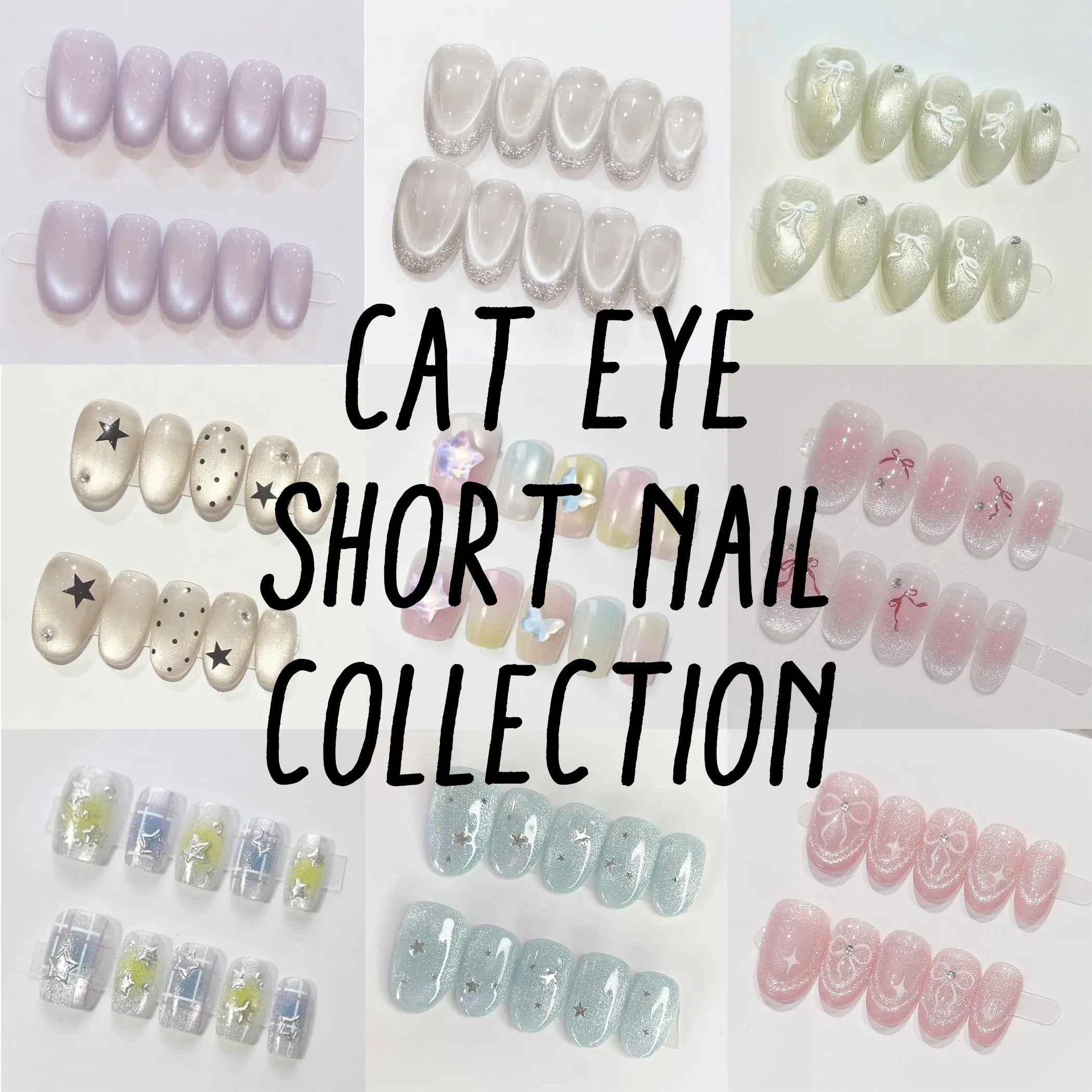 Cat Eye Short Nails Collection, Handmade Press On Nails, Shimmer Magnetic Gel Nails, Reusable Fake Nails, Cute Everyday Manicure
