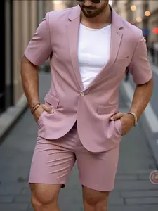 Men's Short Sleeve Suit Set, Jacket and Shorts Casual Suit Set, Stylish Summer, Comfortable and Trendy